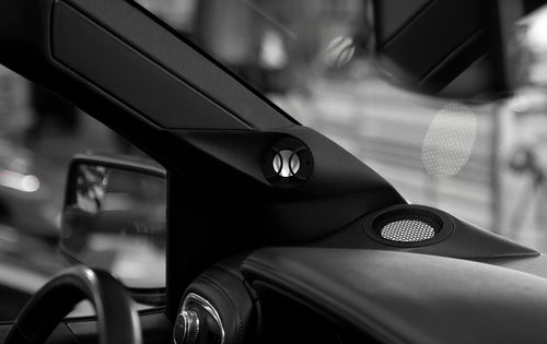 Custom fabricated A-Pillar and Dash Pod by Nick Apicella of ResoNix and Matt Kim of Audio In Reach in a GMC Sierra featuring the Accuton Automotive C030AM Tweeter and C100AM midrange