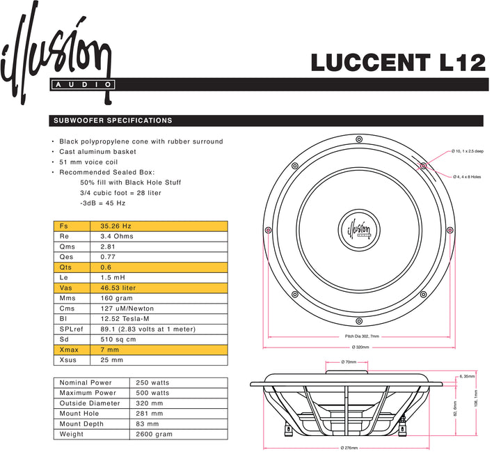 Illusion Audio Luccent L12 specification sheet