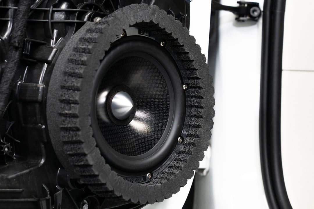 ResoNix Sound Solutions CCF Strips Foam Rings Installed around midbass speaker in a car door