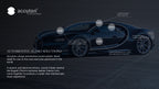 Black Bugatti Chiron with Accuton Automotive audio system components highlighted.