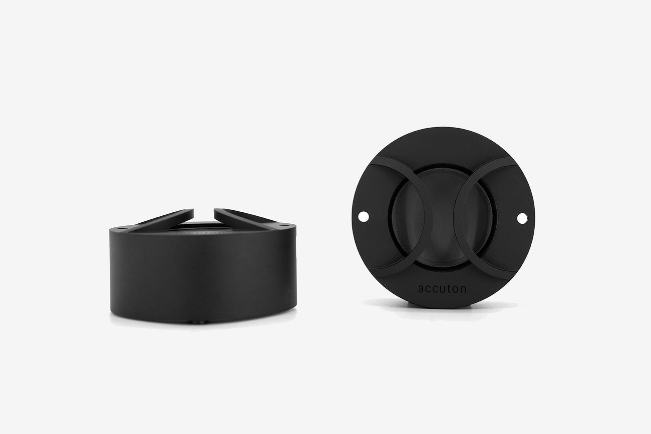 two Accuton Automotive C30AM car audio tweeters with graphite colored ceramic cones