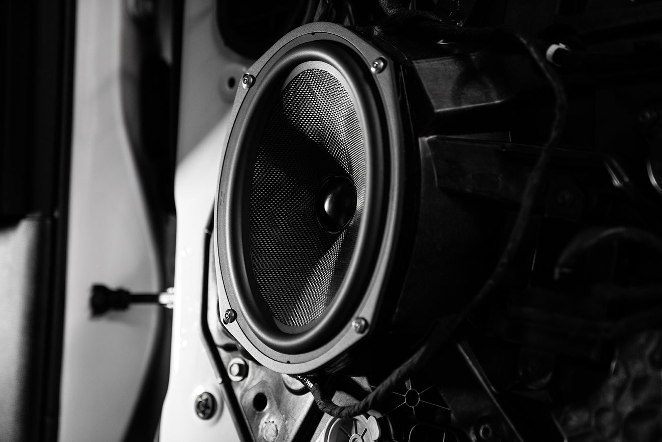 Karma Mobile Audio Aspect 6.9 6x9 car audio midbass speaker installed into a car door