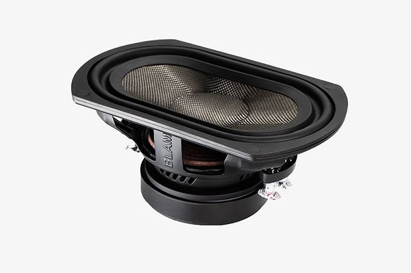 BLAM Signature SuperSub 8x12 inch car audio subwoofer - front diagonal view