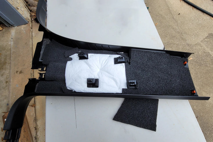 ResoNix CCF Decoupler Sound Deadening Foam applied to the back of a cars trim panel