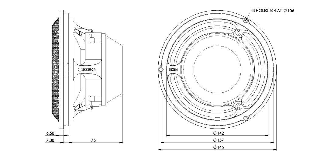 Accuton Automotive C165AM 6.5" midbass speaker mechanical drawing
