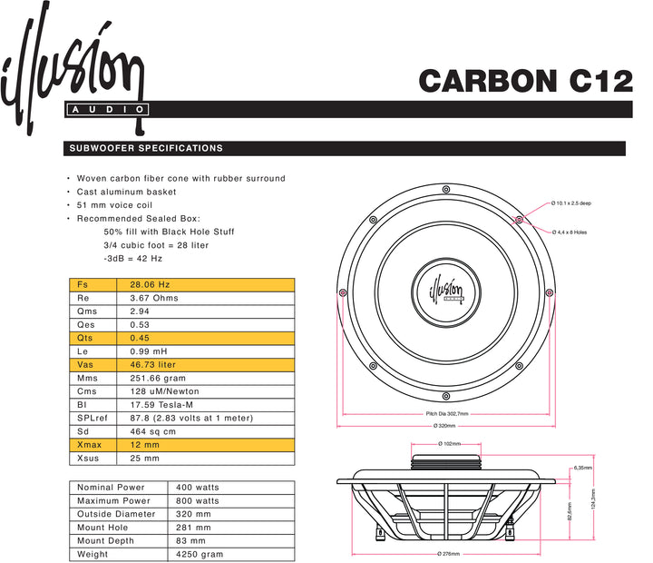Illusion Audio Carbon C12 12" Shallow Subwoofer