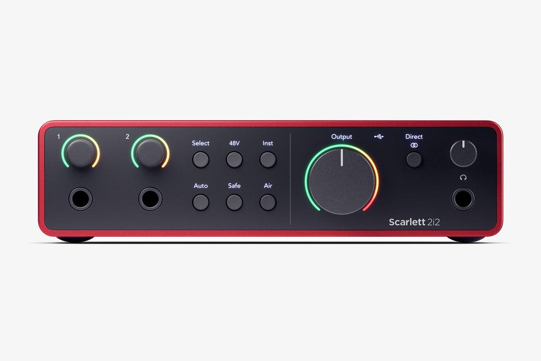 Focusrite Scarlet 2i2 microphone and audio interface front face