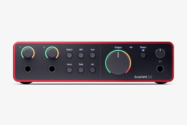 Focusrite Scarlet 2i2 microphone and audio interface front face