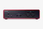 Focusrite Scarlet 2i2 microphone and audio interface rear inputs and outputs