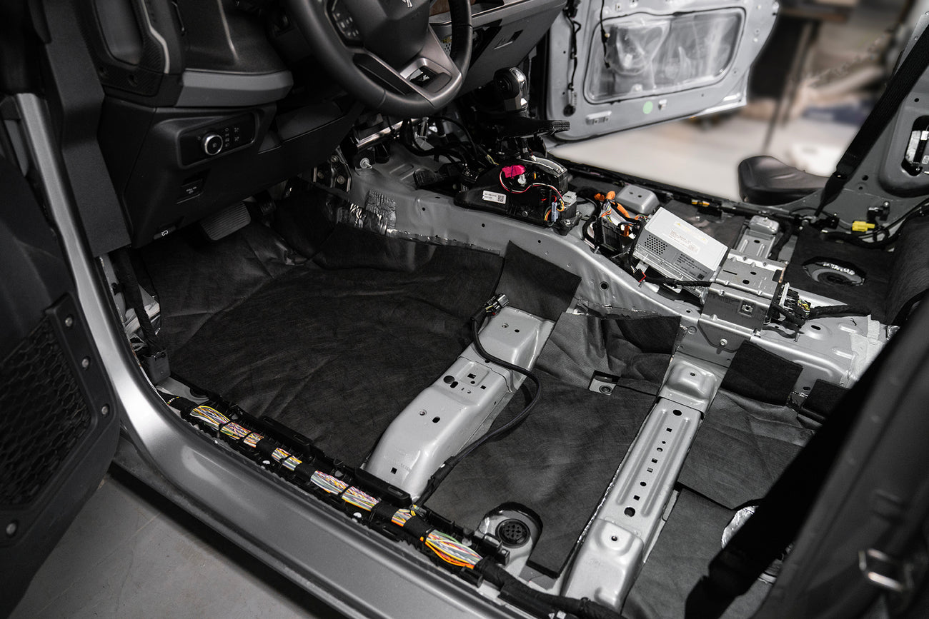 ResoNix Fiber Mat automotive sound absorber and thermal insulator installed onto the floor of a vehicle