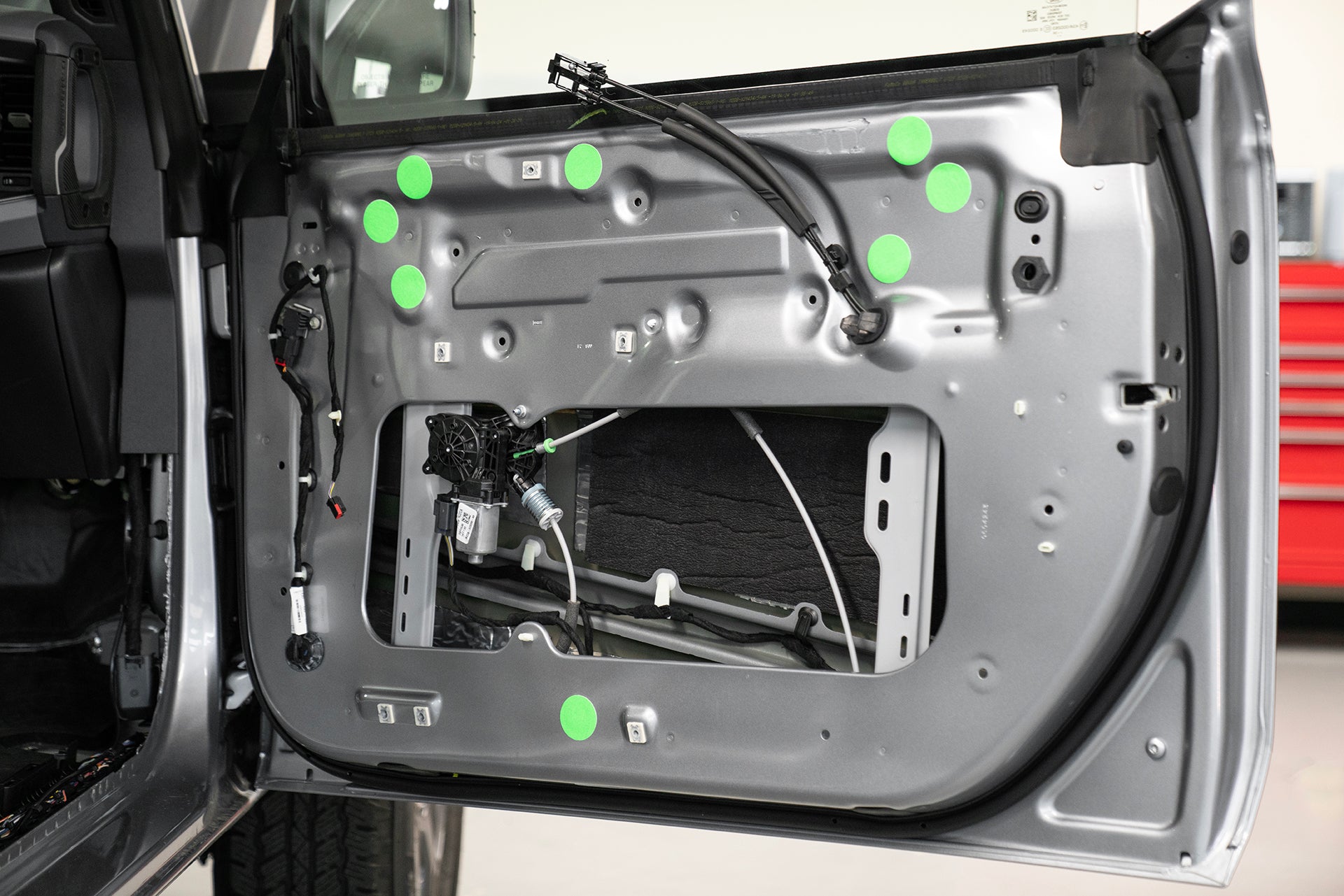 ResoNix Sound Solutions Guardian Sound Absorber and Noise Barrier installed into the door of a Ford Bronco
