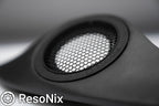 close up of Accuton Automotive C100AM 3.5" midrange speakers installed into a custom dash pod
