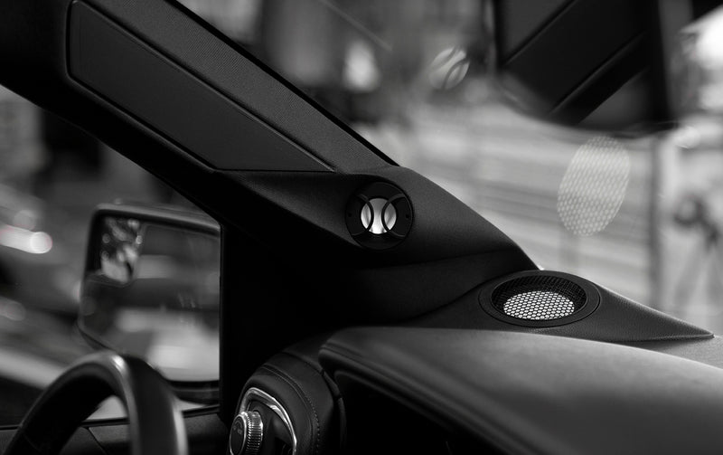 Custom fabricated A-Pillar and Dash Pod by Nick Apicella of ResoNix and Matt Kim of Audio In Reach in a GMC Sierra featuring the Accuton Automotive C030AM Tweeter and C100AM midrange