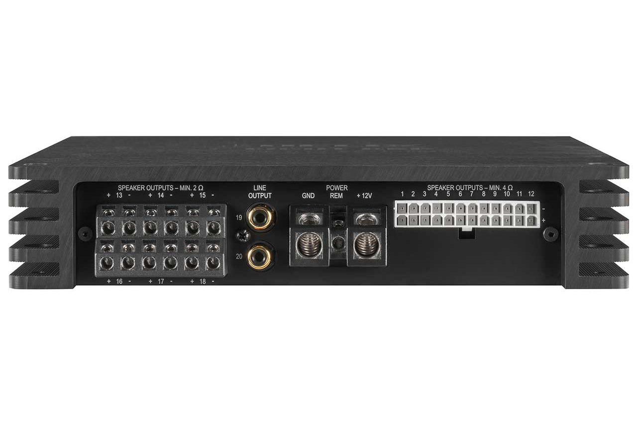 Helix V Eighteen DSP Amplifier Outputs section for car audio integration and tuning