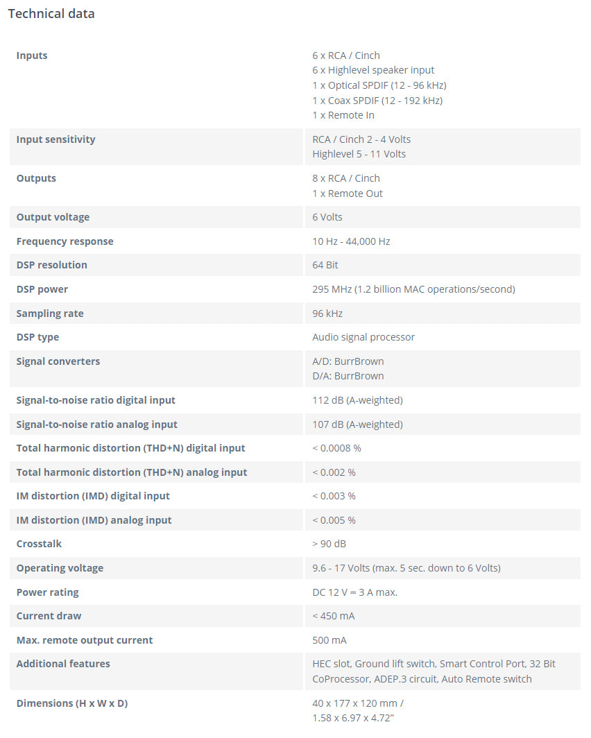 Helix DSP.3S Technical Spec Sheet