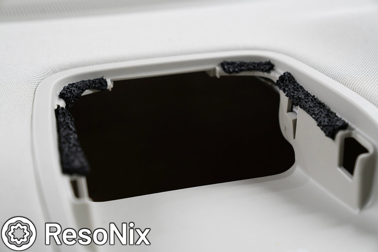 ResoNix CCF Decoupler Sound Deadening Foam applied to the back of a cars trim panel