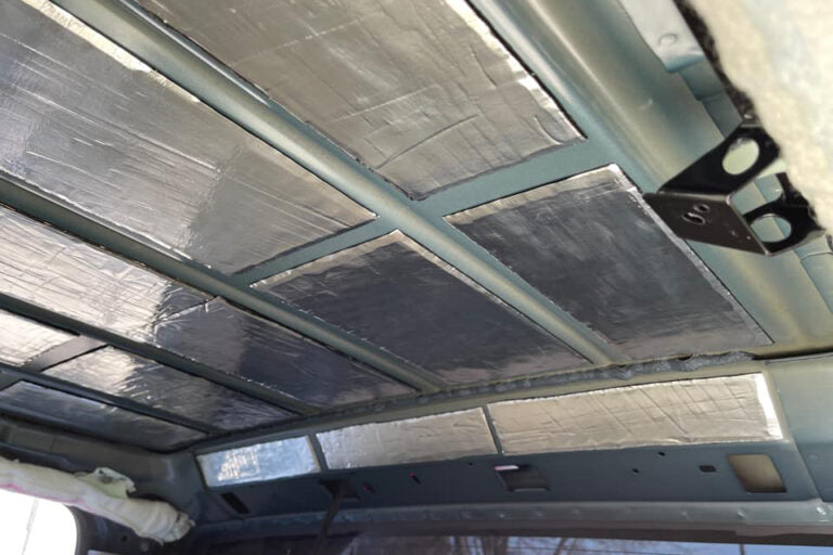 ResoNix CLD Squares automobile sound deadener installed onto the roof of a car