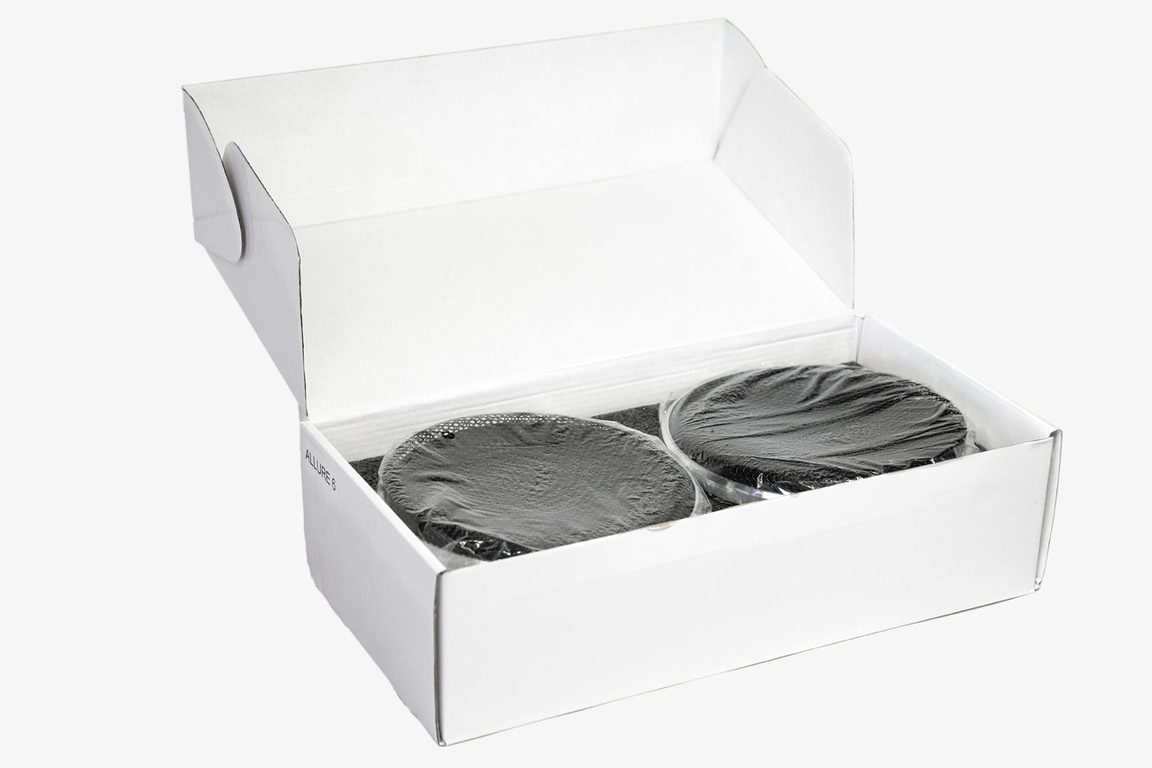 shipping box partially open showing packaged Karma Mobile Audio Allure 6 6.5" car audio midbass speakers