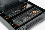 a pair of Micro Precision 5-Series two channel high end car audio amplifiers in their shipping case