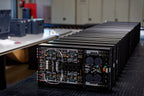 row of multiple Micro Precision Z-Studio 4c four channel high end car audio amplifiers