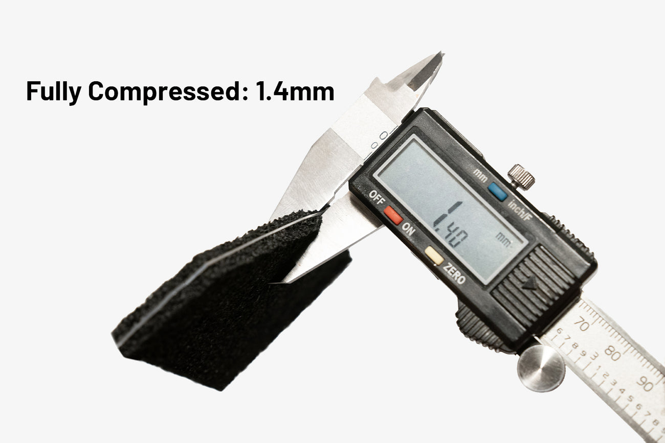 ResoNix Barrier compressed thickness being shown with digital calipers