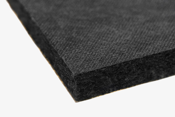 Close up of the corner of ResoNix Fiber Mat Black Edition automotive sound absorber material