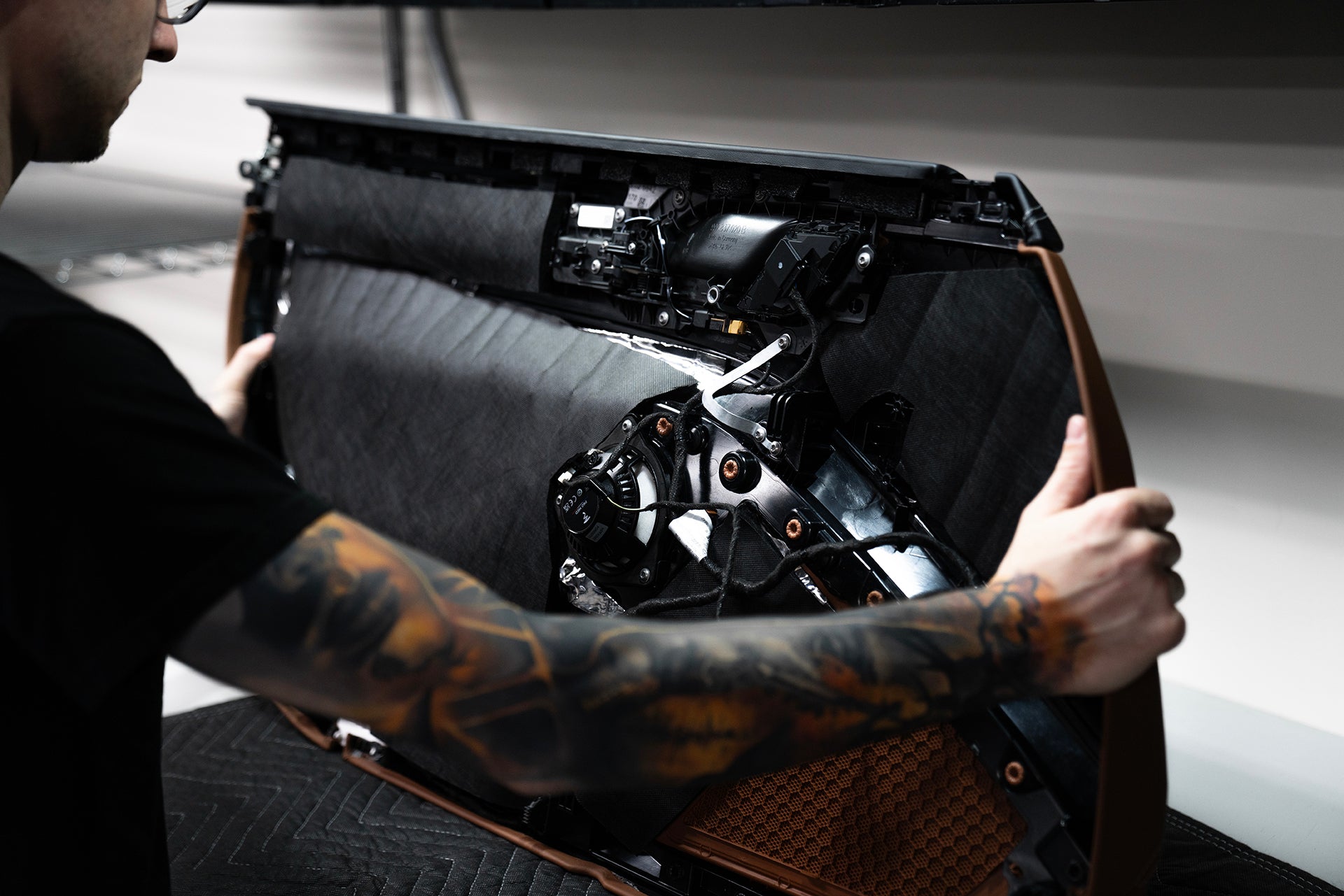 ResoNix Fiber Mat installed onto Porsche 911 GT3 Door Panel