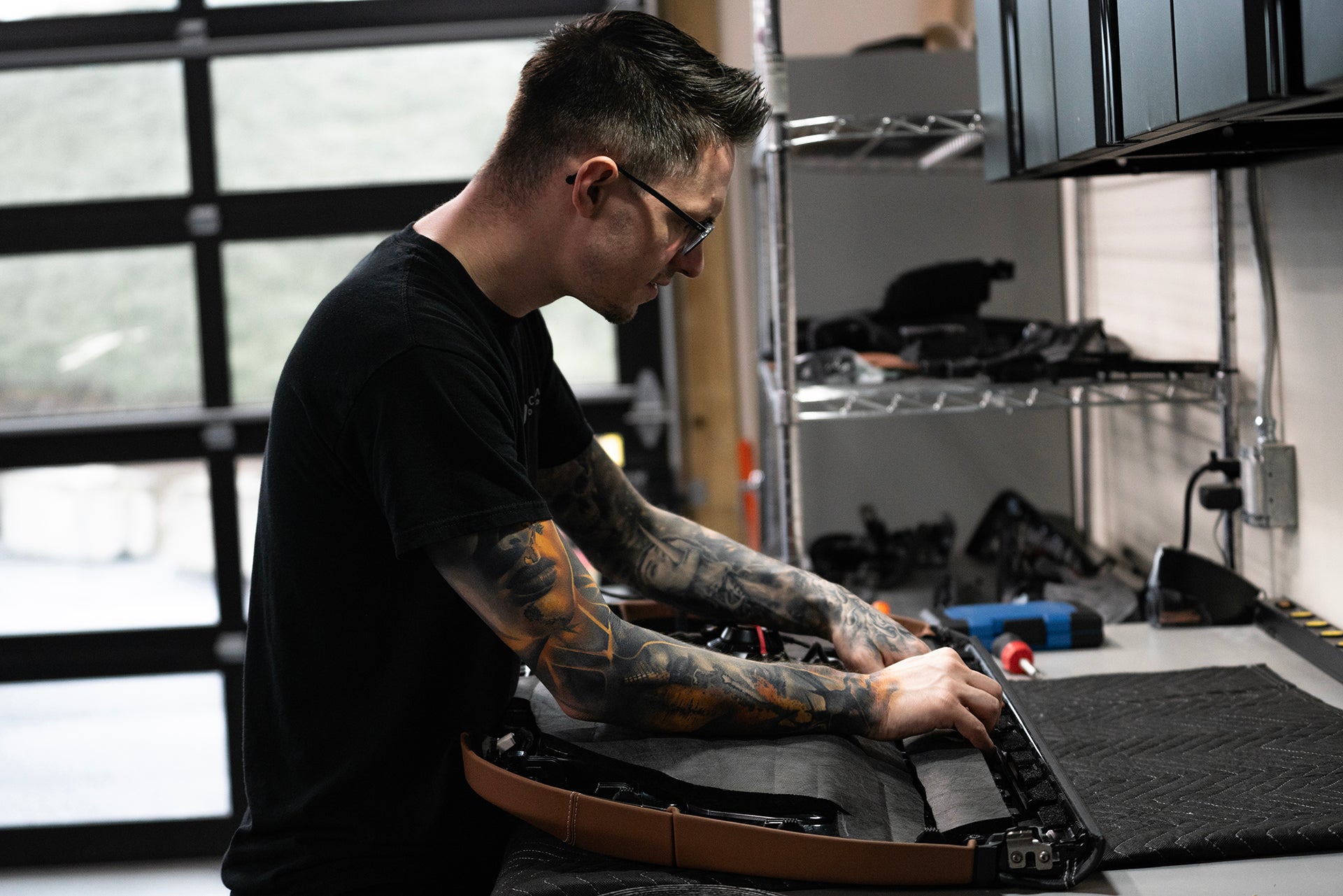 ResoNix Fiber Mat installed onto Porsche 911 GT3 Door Panel