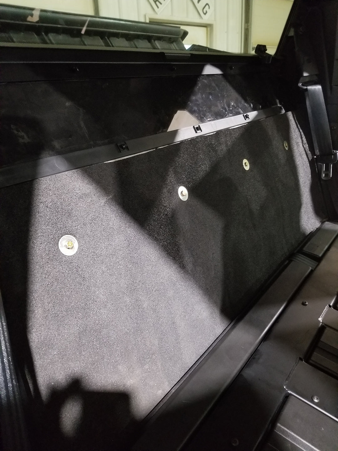 ResoNix Sound Solutions Barrier Sound deadening and noise barrier material installed onto the interior firewall of a Polaris Xpedition to reduce sound from the engine