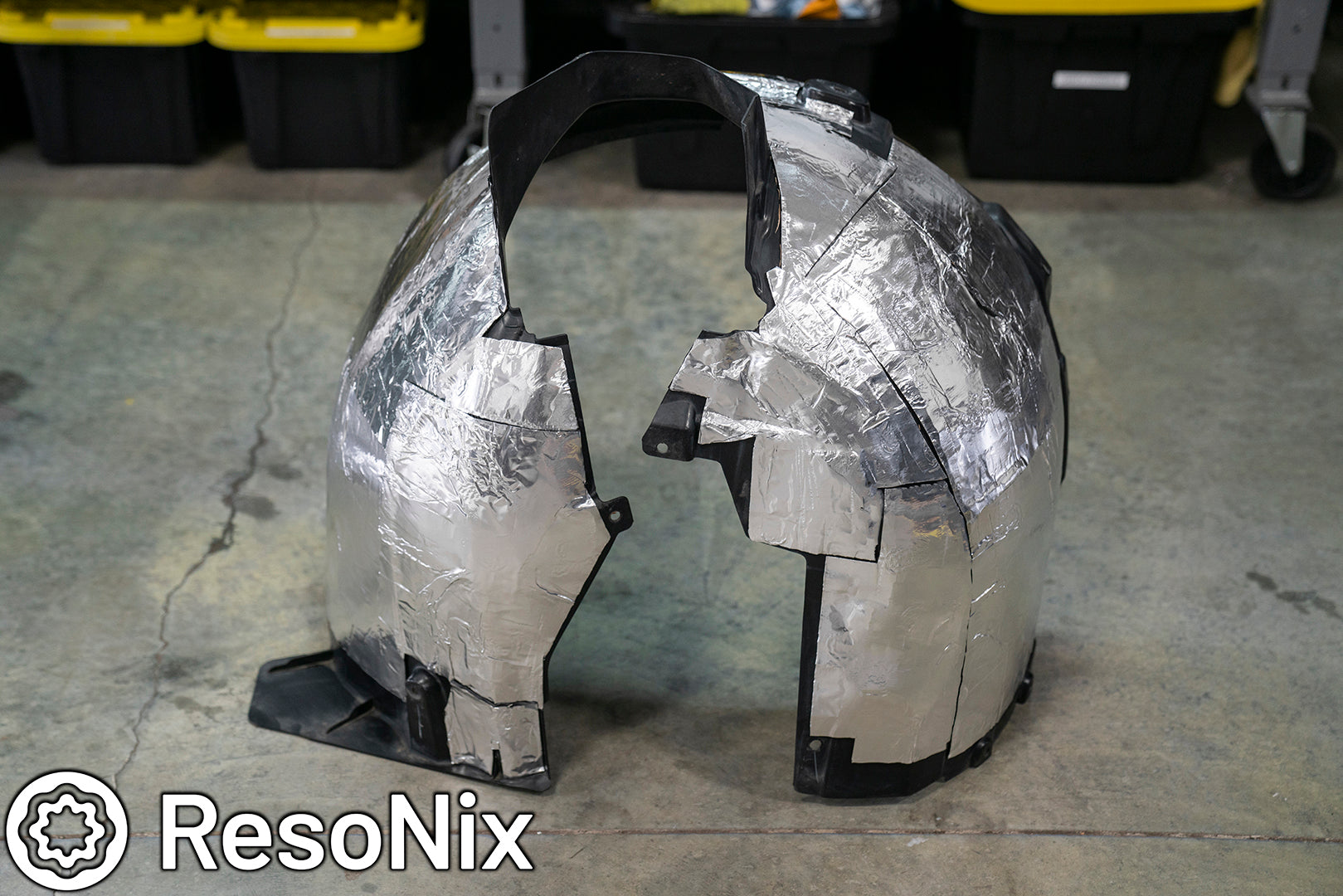 Sound Proofing Wheel Wells with ResoNix Sound Solutions CLD Squares sound deadening material and Fiber Mat automotive sound absorbing material to Reduce Tire Noise, Wind Noise, Road Noise, and Wheel Noise While Driving