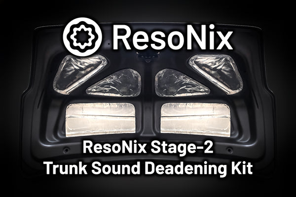ResoNix Stage 2 Sound Deadening Kit package picture showing a sound deadened trunk lid