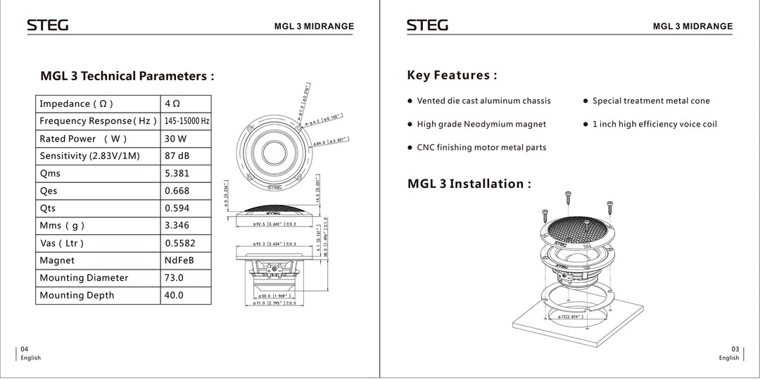 Steg Master Stroke MGL3 - 3.5" Wideband Speaker - Pair