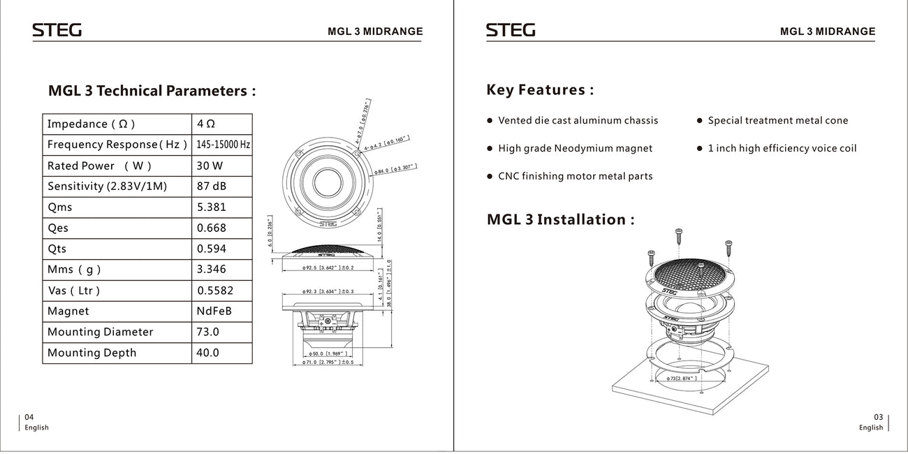 Steg MGL3 Installation Manual and Specifications