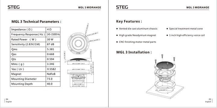 Steg Master Stroke MGL3 - 3.5" Wideband Speaker - Pair