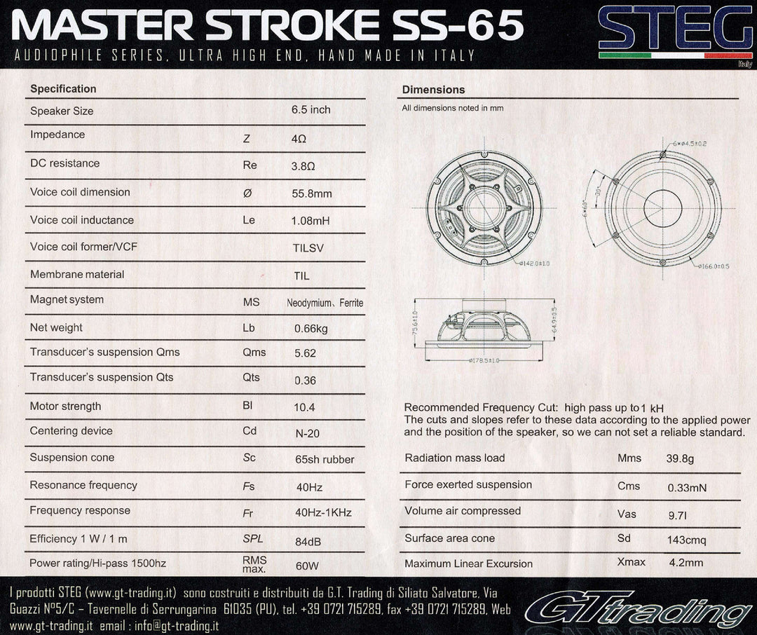 Steg Master Stroke SS-652C - 6.5" & 2.5" Wideband Component Set