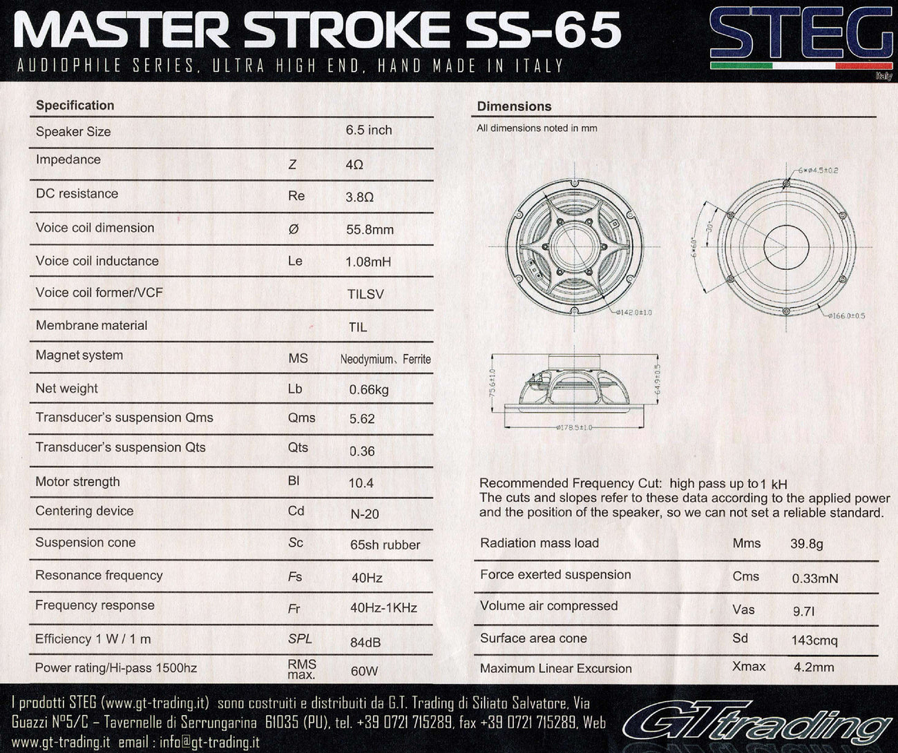 Steg Masterstroke SS652C Technical specification sheet
