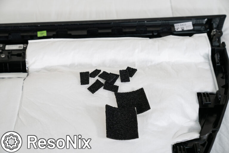 ResoNix Sound Solutions CCF Decoupler 3S Sound Deadening Foam to prevent rattles installed onto a Porsche 911 GT3 Door Panel