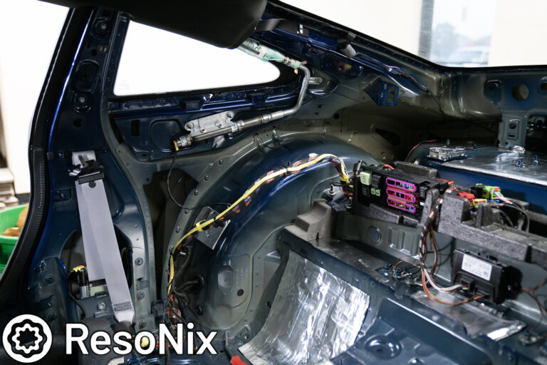 ResoNix Sound Solutions CLD Squares sound deadening material and Fiber Mat sound absorption material installed into the rear interior of a Porsche 992 911 GT3 Touring to reduce road, tire, wind, and exhaust noise