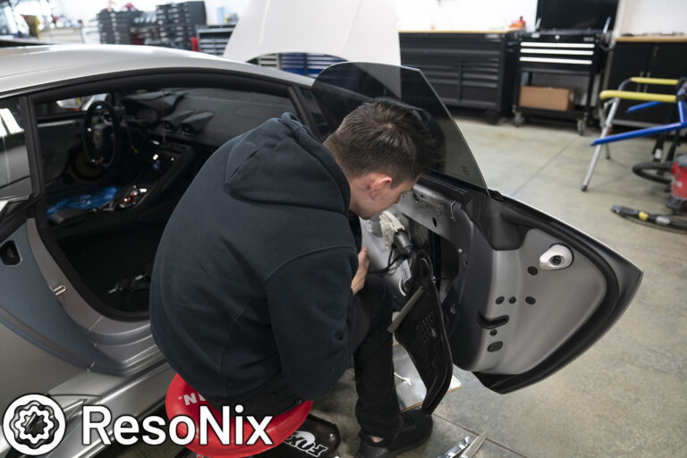 ResoNix Sound Solutions Lamborghini Huracan Door How To Sound Deaden Car Door how to apply sound deadener sound deadening material automotive sound absorber automobile insulation noise reduction speaker upgrade MLV Mass Loaded Vinyl Noise Barrier CCF Closed Cell Foam Fast Rings Butyl Rope